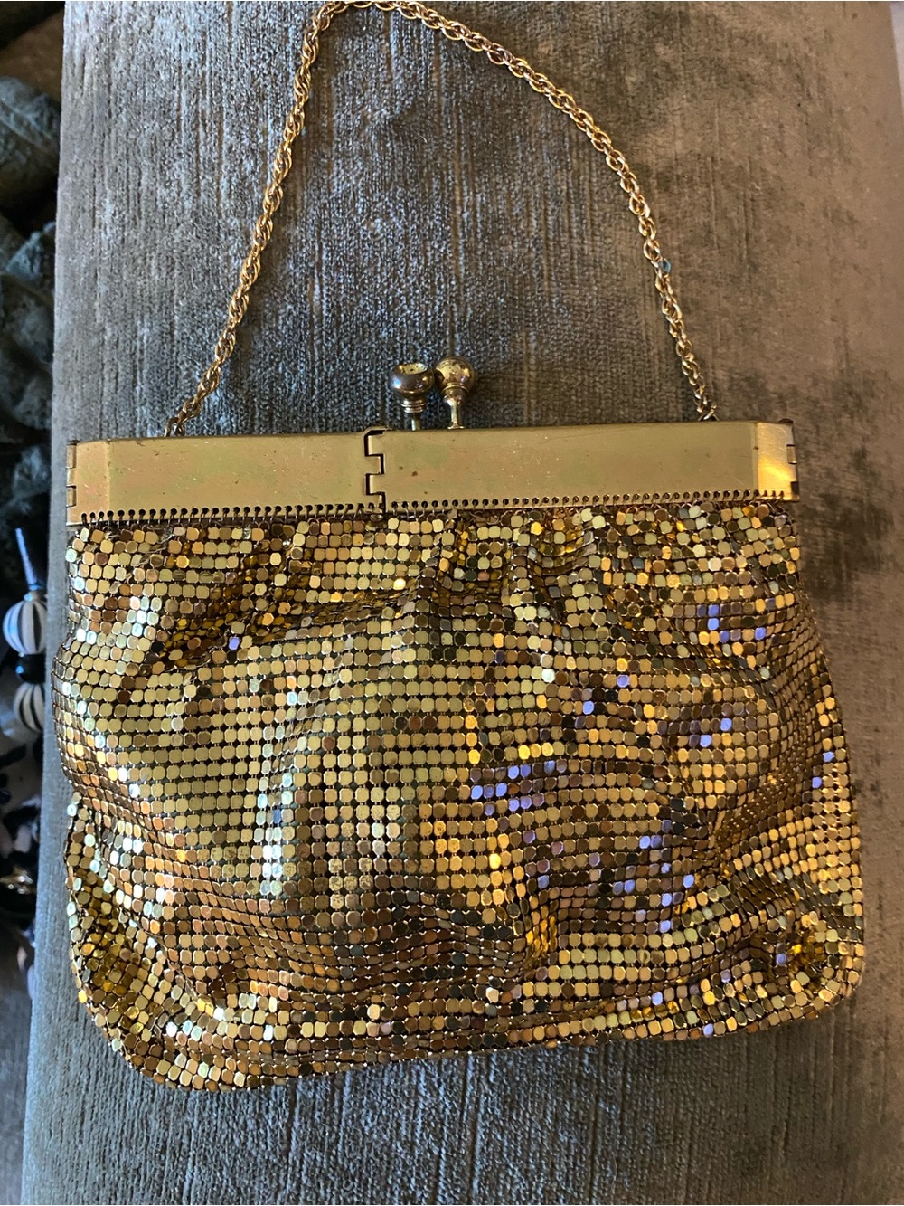 Gold Sequin Chain-Handle Mini Evening Bag